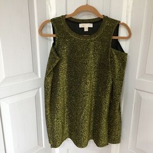 MICHAEL Michael Kors Metallic Green-Gold Cold Shoulder Tunic